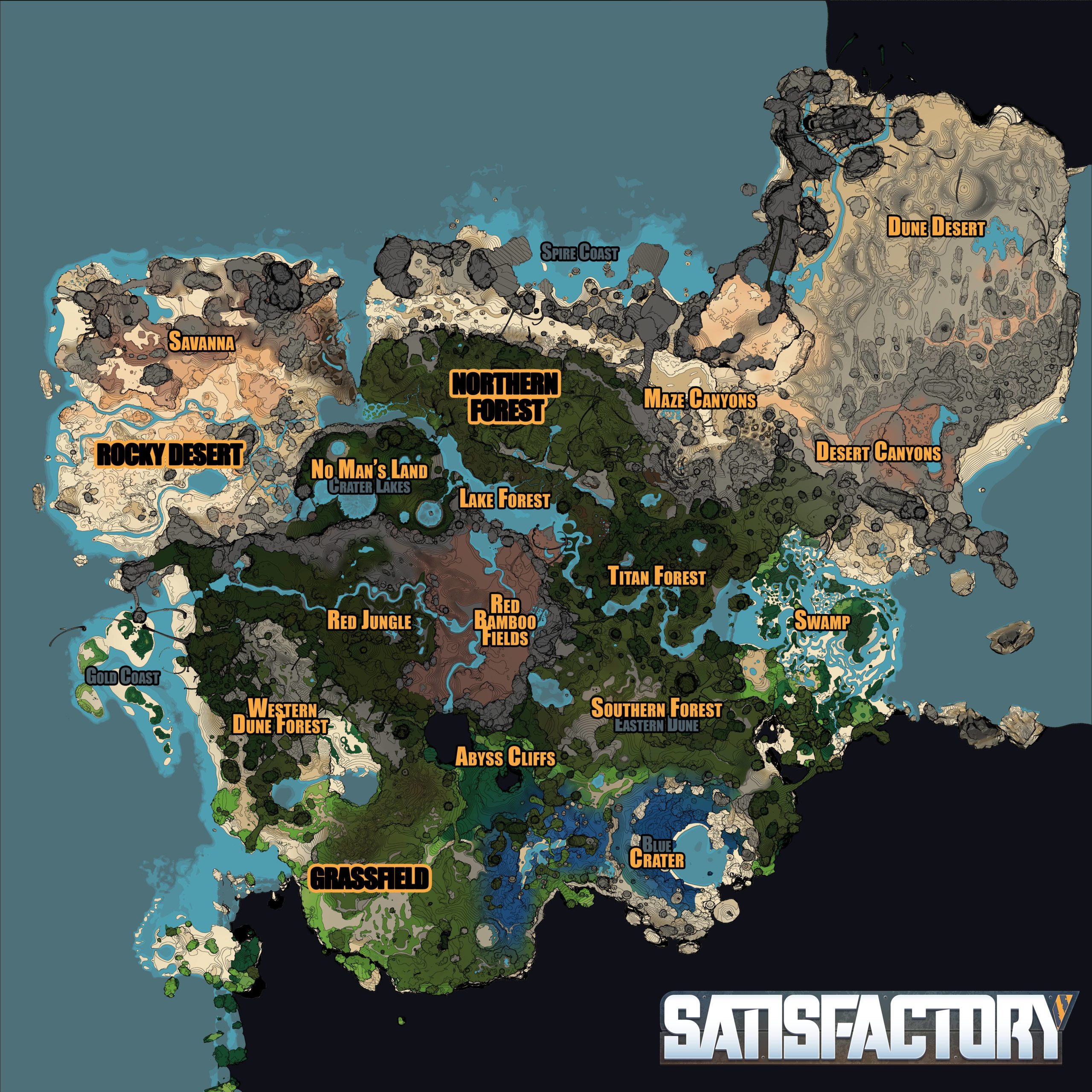 Carte de Satisfactory avec régions